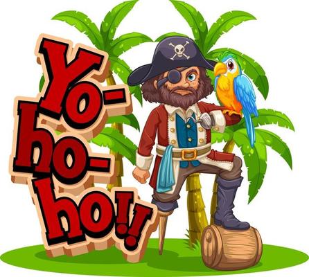 Yo Ho Ho font banner with a pirate man cartoon character