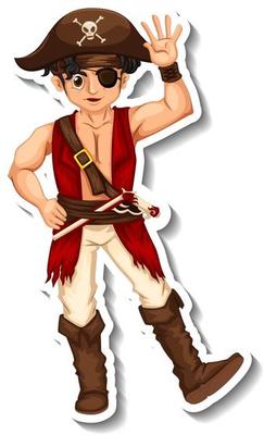 Sticker template with a pirate man cartoon character isolated