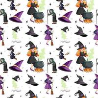 Seamless pattern with witches and elements vector