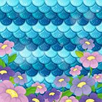 Fantasy mermaid scale pattern with many flowers vector