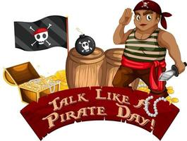 Talk Like A Pirate Day font banner with Pirate cartoon character vector