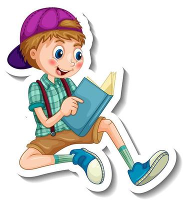 Sticker template with a boy cartoon character isolated