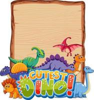 Empty board template with many cute dinosaurs on white background vector