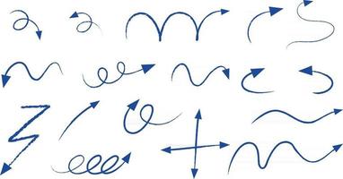 diferentes tipos de flechas curvas dibujadas a mano azul sobre fondo blanco vector