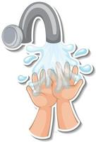 A sticker template of hands with water tap isolated vector