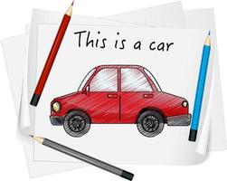 Sketch red car on paper isolated vector