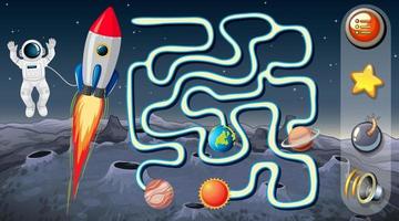 Maze game with space theme template vector