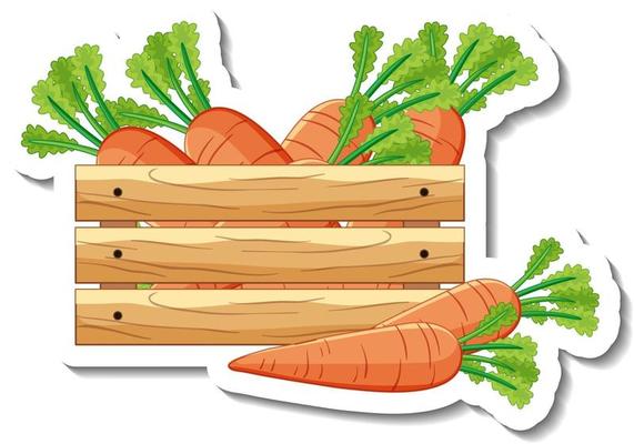 Sticker template with carrots in wooden box