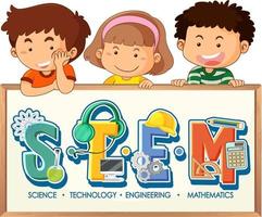 STEM education logo with children cartoon character vector