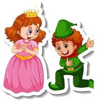 Sticker template with little princess and a boy cartoon character isolated vector