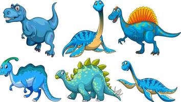 conjunto de personaje de dibujos animados de dinosaurio azul vector