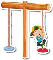 Sticker template with a boy playing swing bar isolated vector