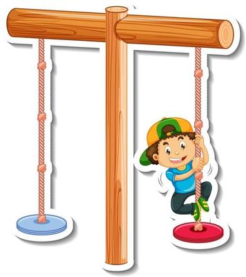 Sticker template with a boy playing swing bar isolated