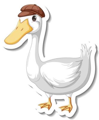 Sticker template with a duck wearing hat isolated