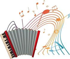 Accordion musical instrument with melody symbols isolated vector