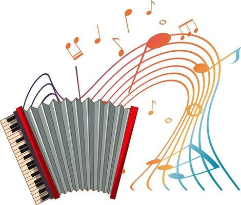 Accordion musical instrument with melody symbols isolated