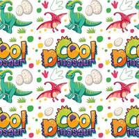 Seamless pattern with cute dinosaurs and font on white background vector