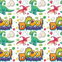 Seamless pattern with cute dinosaurs and font on white background vector