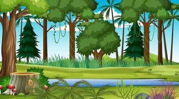 Forest landscape scene at day time with many different trees vector