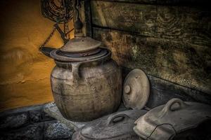 Retro Pots and cooking utensils in a Countryside Yard photo