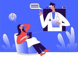 Doctor treatment patient by phone  patient talking to doctor illustration concept vector