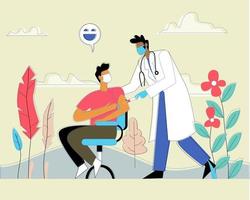 Doctor pushing injection to patient vector illustration concept