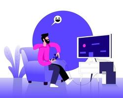 Man playing video games illustration concept vector