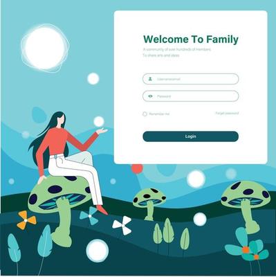 Login form landing page design template concept   Girl sitting on nature vector illustration