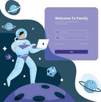 Login page design concept illustration, Astronaut in the space vector concept