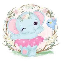 Baby elephant illustration in watercolor vector