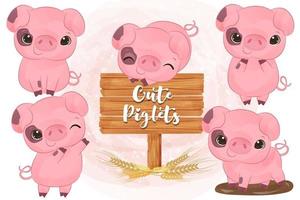Cute little pigs collection in watercolor vector