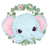 Cute little elephant in watercolor illustration vector