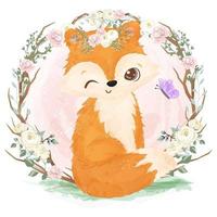 Adorable fox illustration in watercolor vector