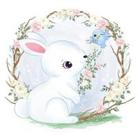 Adorable little bunny illustration in watercolor vector