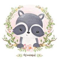 Cute little raccoon in watercolor illustration vector