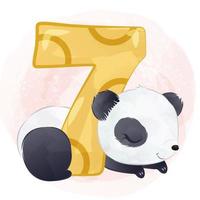 Cute panda with number in watercolor illustration vector