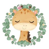 Cute little giraffe in watercolor illustration vector