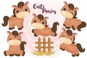 Cute little donkeys collection in watercolor vector