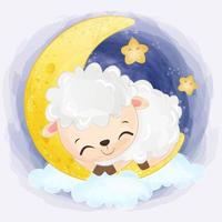 Adorable baby sheep illustration in watercolor vector