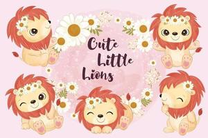 Cute little lions collection in watercolor vector