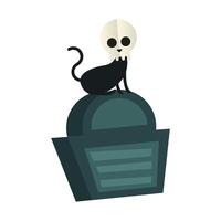 Halloween cat with skull mask on grave vector design