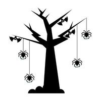 Halloween tree with spiders and bats vector design