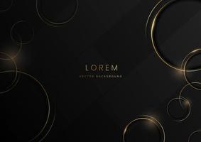 Abstract template gold circle lines geometric overlapping with copy space for text on black background. Luxury style. vector