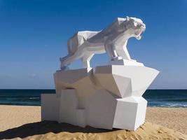 Big origami sculpture of tiger in the beach of Gangneung city. South Korea. February 2018 photo