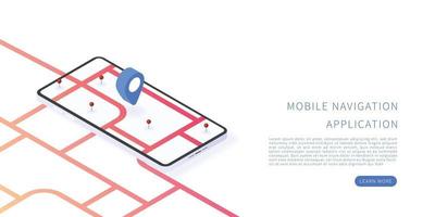 Mobile navigation application in isometric vector illustration