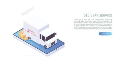 Delivery service with truck and boxes on smartphone vector