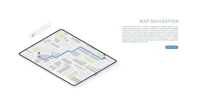 Mobile navigation application in isometric vector illustration