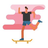 young man in skateboard practicing activity character vector
