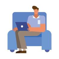 caricatura, aislado, hombre de negocios, con, computadora portátil, en, silla, vector, diseño vector