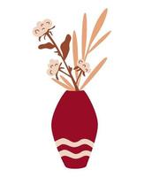 flores de algodón en un florero ramo de otoño. flores secas y algodón en un estilo minimalista y moderno. decoración del hogar. ilustración vectorial para imprimir camisetas, tarjetas, carteles, redes sociales vector